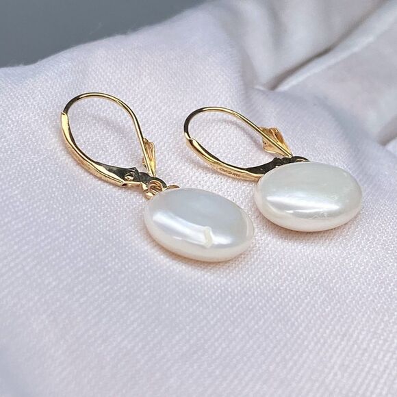 American Pearl Dangle Pearl Earrings With Coin Pearls - Picture 4 of 11